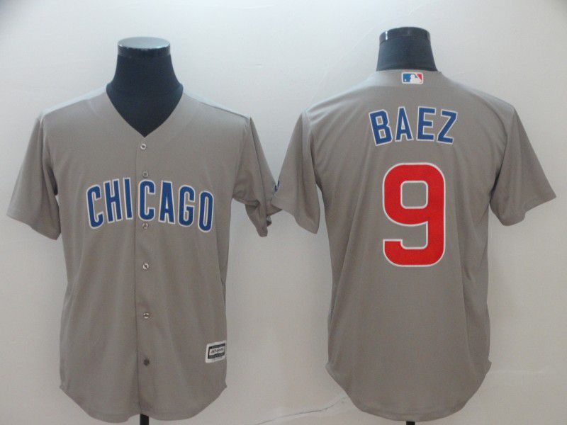 Men Chicago Cubs #9 Baez Grey Game MLB Jerseys